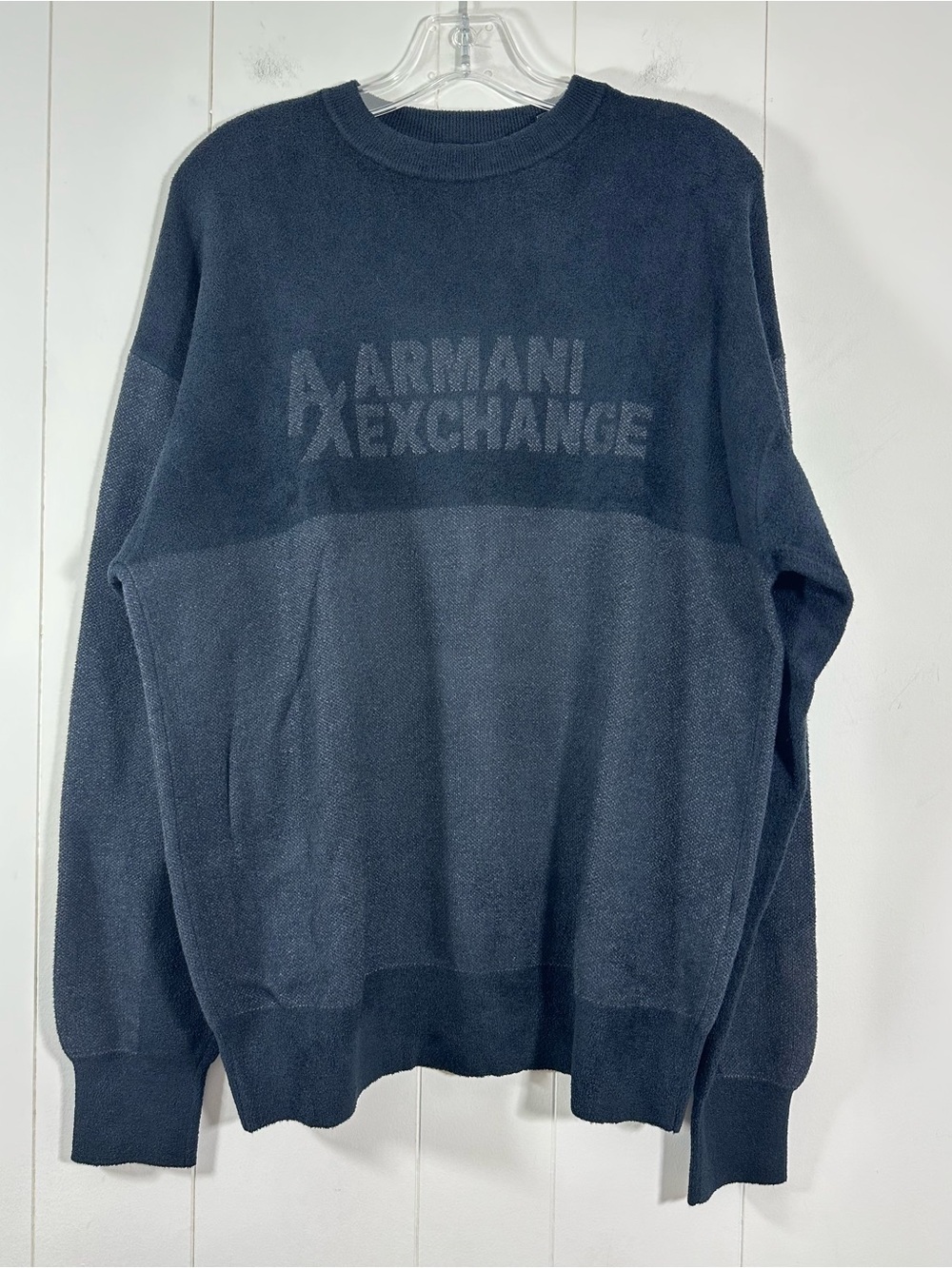 Armani Exchange A|X Size Medium Logo Gray Long Sleeve Knit Sweater Crew Neck